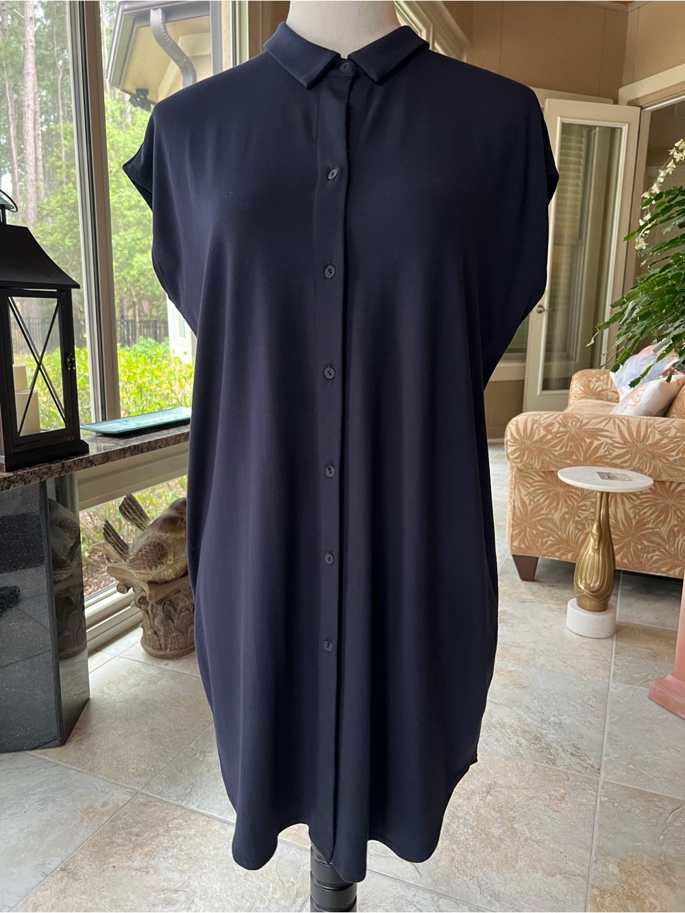Eileen Fisher Navy Button-Front Tunic